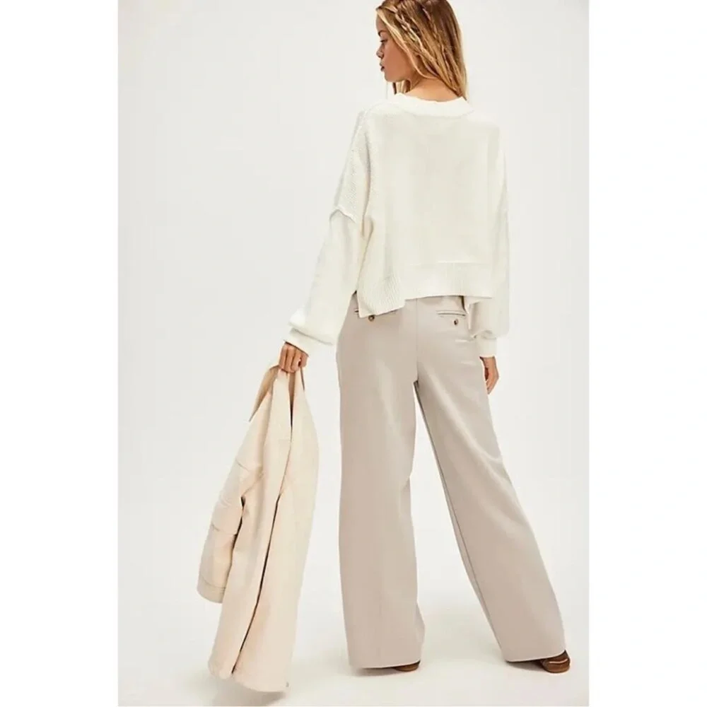 NWOT Free People Tyler Menswear Pleated Wide Leg Trousers in Dove Grey Sz XS